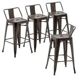 Metal Barstools Set of 4 Industrial Bar Stools Counter Stools with Backs Indoor Outdoor Counter Height Bar Stools (26 Inch, Rusty, Metal Back)