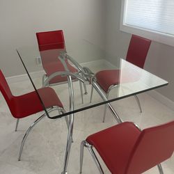 Modern Glass Dining Table With 4 Chairs