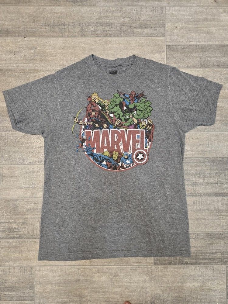 Marvel Super Heroes T-Shirt, Mens Size: Medium Gray