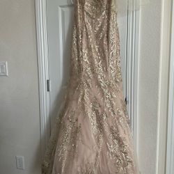 PROM Dancing Queen USA Gold Tan PROM Dress with Shoulder Lace Wrap Dress Size Small