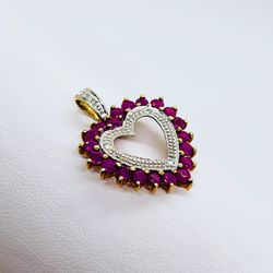 Diamond Rubies Gold Heart Pendant
