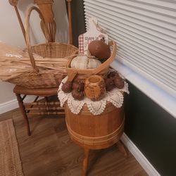 Vintage Table Mid Century Modern Sewing Barrel Bucket 