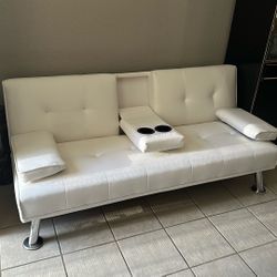 White Modern Faux Leather Futon 