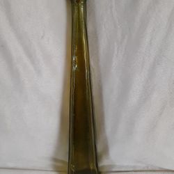 Vintage 16" Green Heavy Glass Decorative Bottle With Cork Stopper Hand Blown Bubbles

