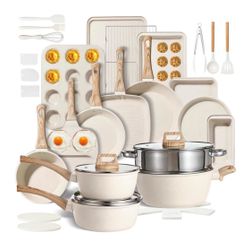 37PCS Pots and Pans Set, Non-stick Induction Cookware with Frying/Saucepans Suitable All Stovetops Cooking Utensils Set, New Home Essentials, Dishwash