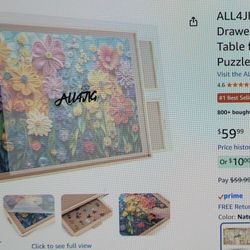 New! Rotating Jigsaw Puzzle Board Table With 4 Drawers 