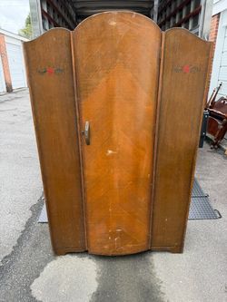 Vintage Wood Wardrobe Armoire with Floral Detail