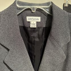 Ann Taylor - 2 Piece Pants Suit, Gray,  Jacket Size  4, mini skirt 6