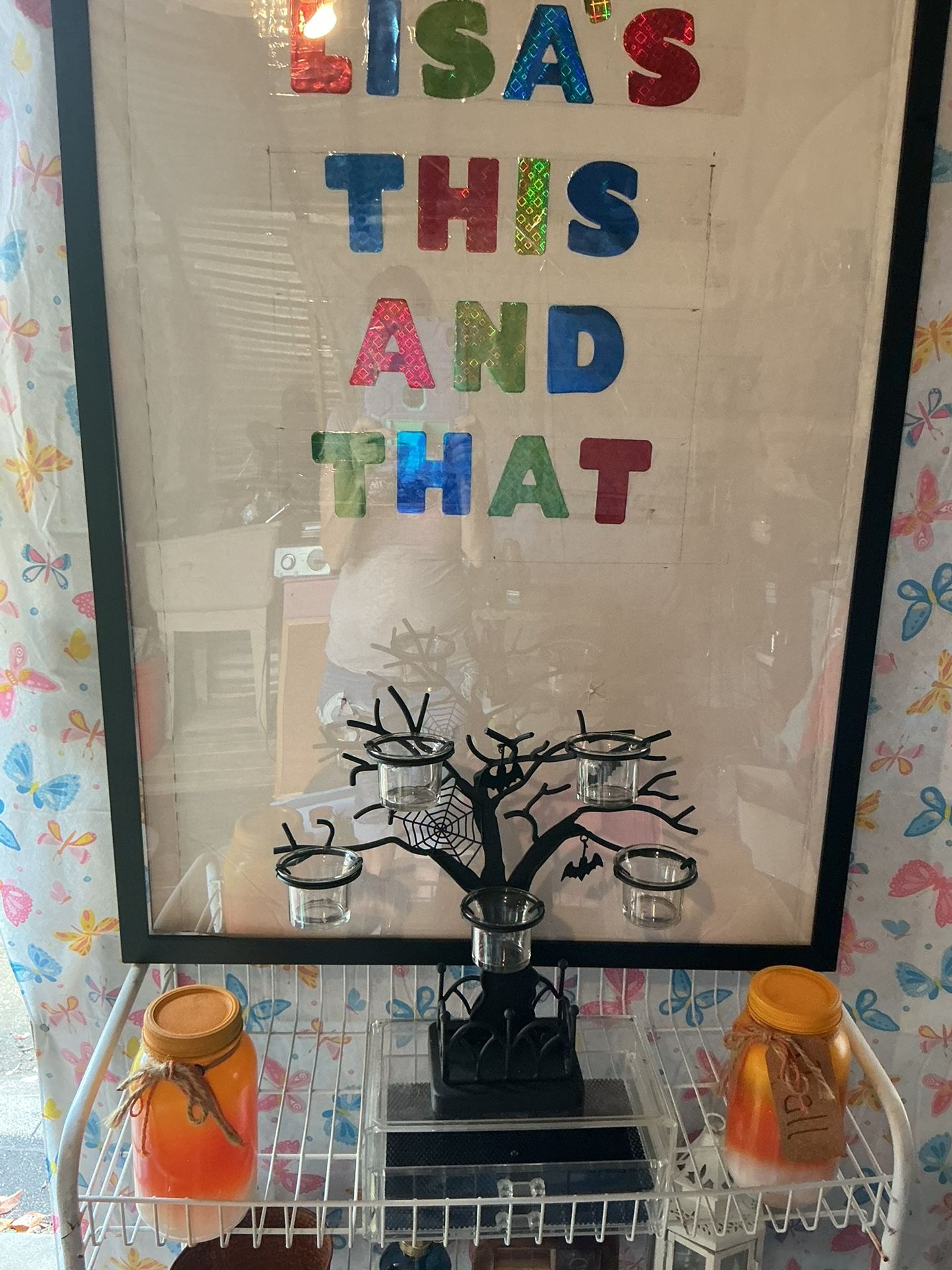 Halloween Black Metal Tree with Glass Votives 14 Inches Tall