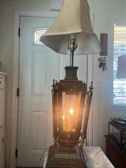 Vintage Spanish Revival Lantern Carriage 3-Way Flickering Light Table Lamp