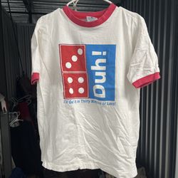 XL Duh Dominoes parody 90’s bootleg pizza retro Y2K ringer tee USA  made in USA high quality garment boot print dominoes duh graphic print tee XL meas