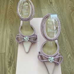 Mach & Mach Pink Glitter Heels Double Bow