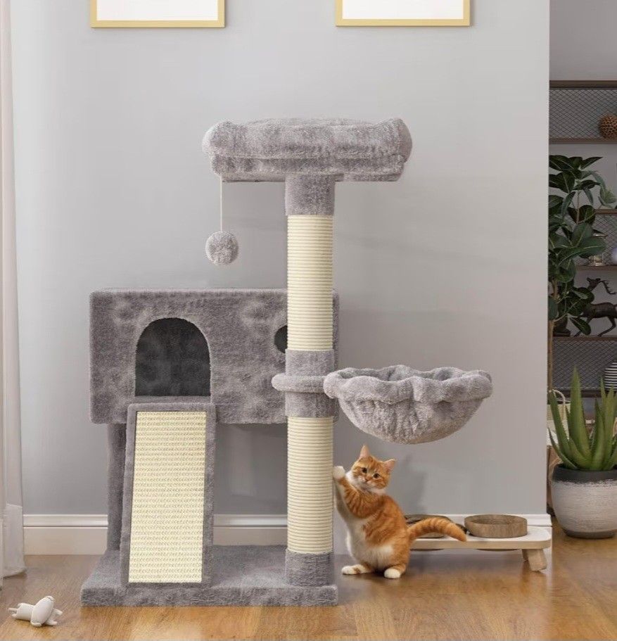 Cat Tree 36 Inches Cat Tower with Hammock, Sisal Scratching Post for Indoor Kittens, Smal