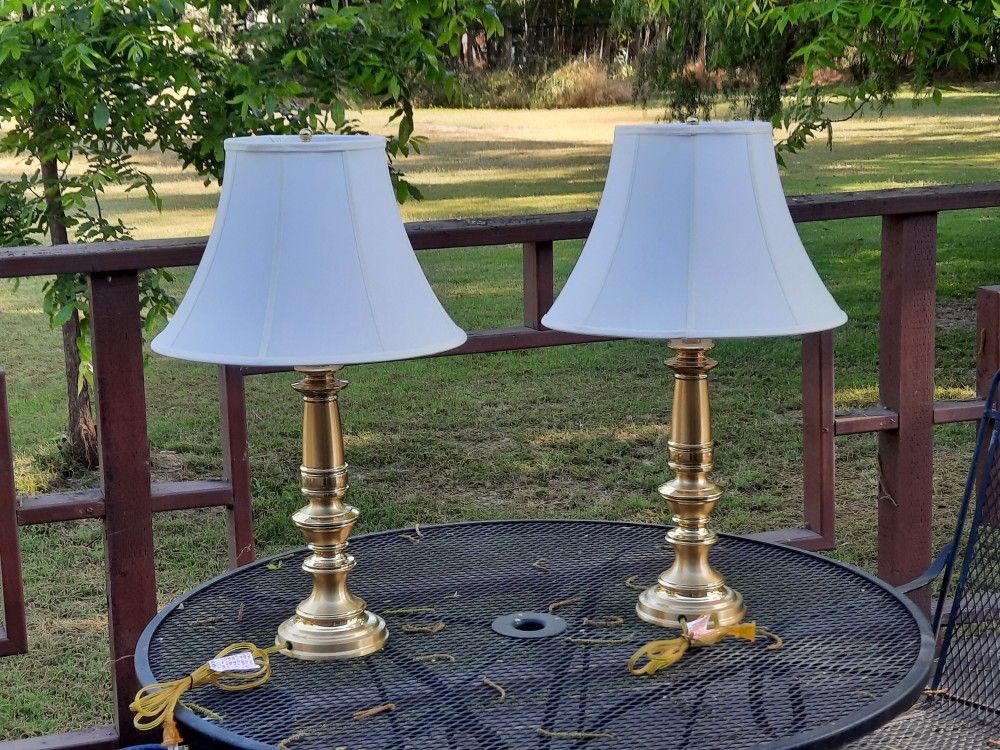 pair of Stiffel brand high end solid brass LAMPS with original STIFFEL SHADES too