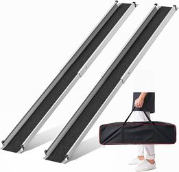 7FT Adjustable Telescoping Wheelchair Ramp for Steps, Portable Aluminum Non-Skid Ramps with Storage Bag, 600lbs Capacity, 84" L x 7.4" W (