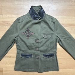 Jaded By Knight ~ Army Olive Green Eagle Leather Studded Jacket ~ Size Small 