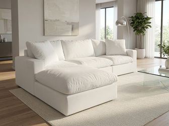 4 PC White Soft Linen Sectional Sofa Couch