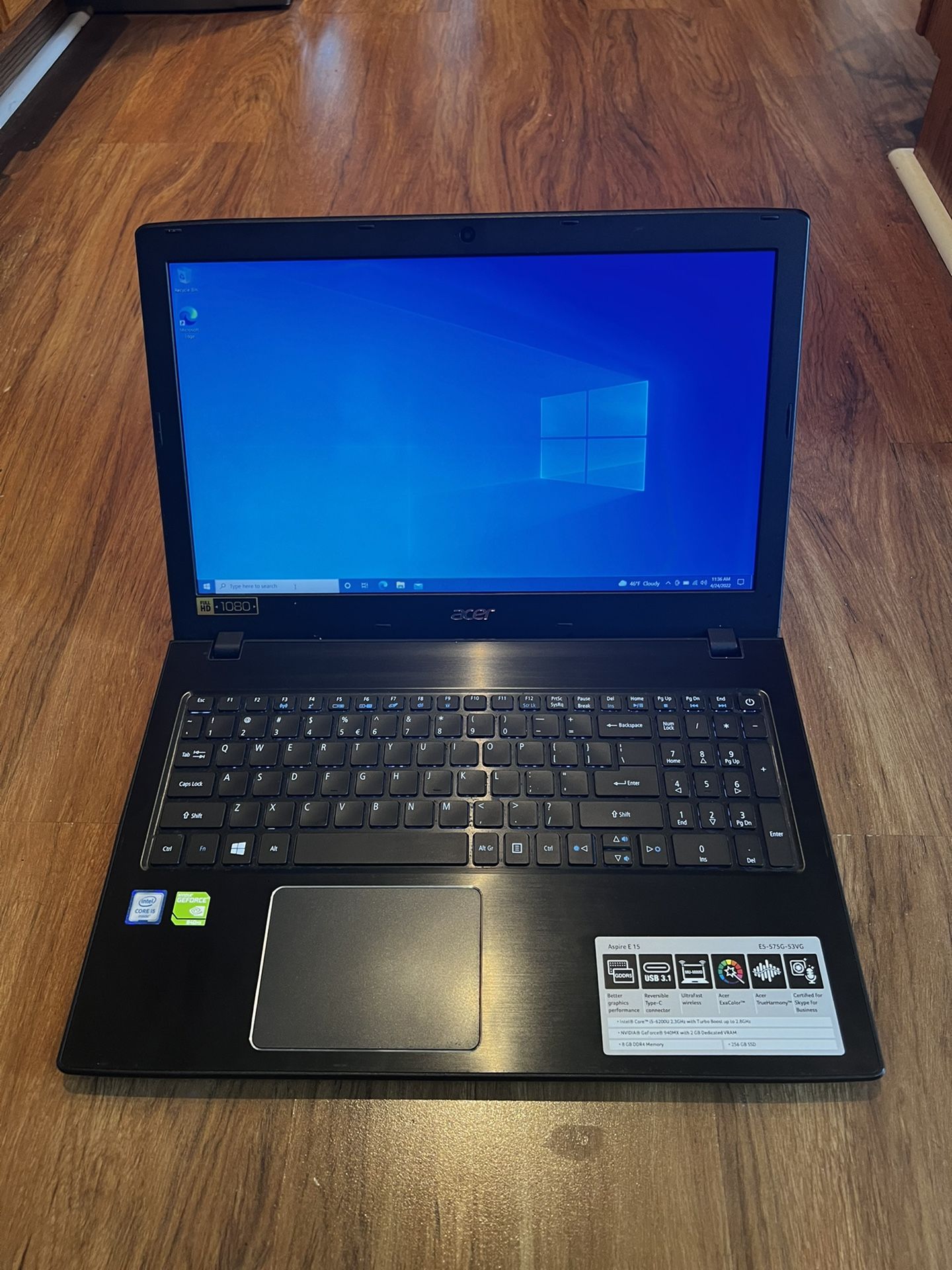 Acer Aspire E15 core i5 7th gen 16GB Ram 256GB SSD Windows 11 Pro 15.6” Gaming Laptop with charger in Excellent Working condition!!! Specification: *