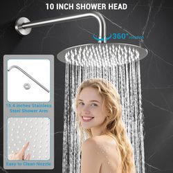 Shower Faucet Set with Shower Head, Wall Mount 10 Inch Rainfall Shower Head and Handle Set Shower System Set (Brush Nickel)