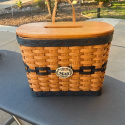 Longaberger Mail Basket With Wood Lid Like New