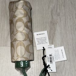 COACH UV Protection Mini Signature Umbrella BEIGE AND GREEN New with Tags