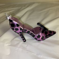 Purple Blown glass Hand Painted Ornament-Leopard Print High Heel Shoe