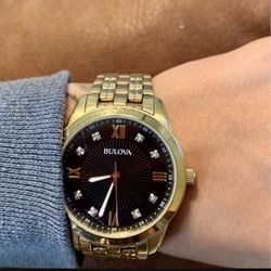 Bulova Men’s Quartz Diamond-accent Gold-tone Stainless Steel Bracelet 40mm Watch 