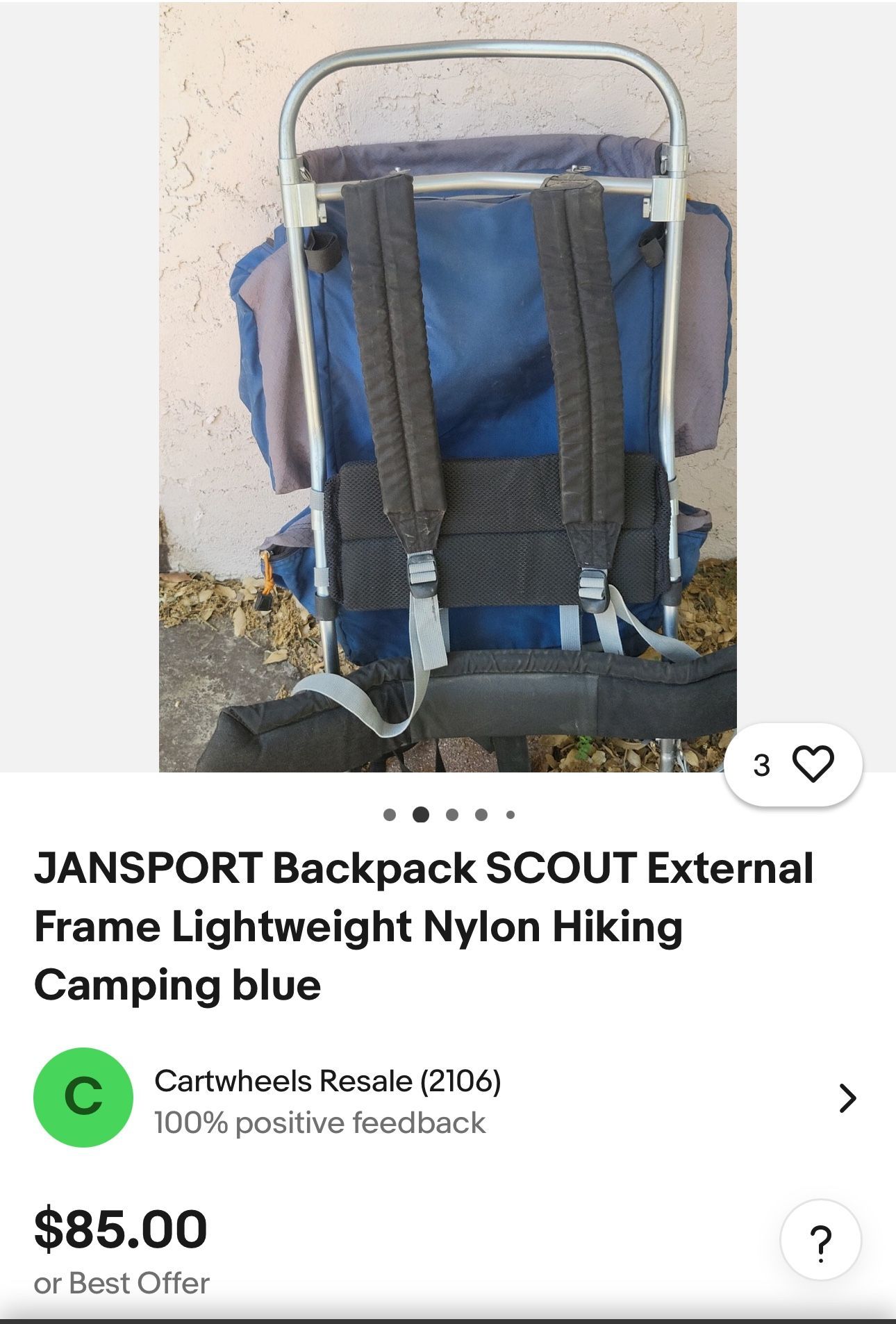 JANSPORT Backpack SCOUT External Frame Lightweight Nylon Hiking Camping blue With Red Cover