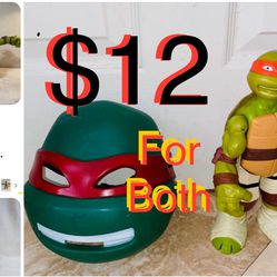 $12 Bundle of Teenage Mutant Ninja Turtles Michelangelo large action figure & Raphael Mask