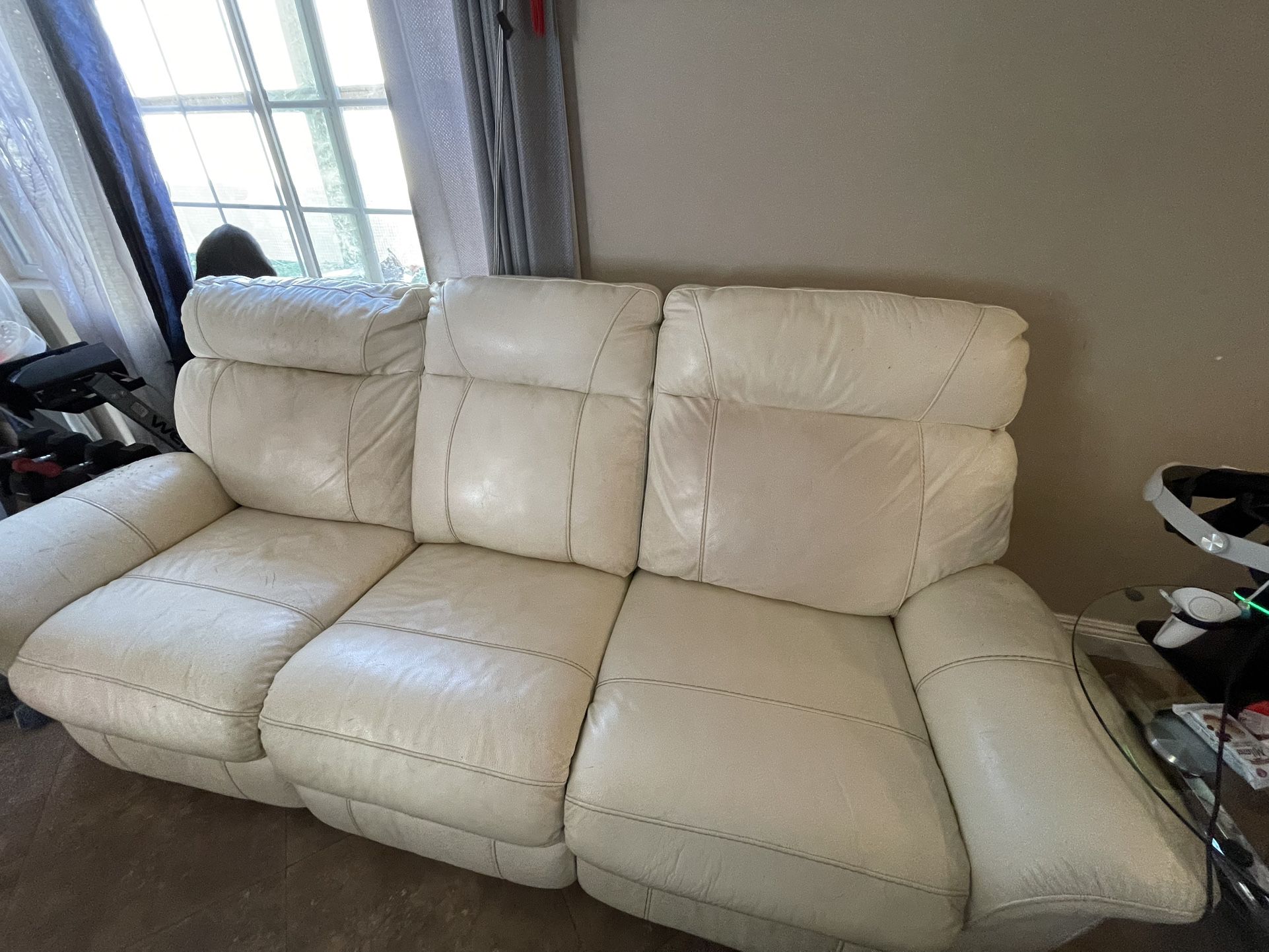 Reclining White Leather Couch 