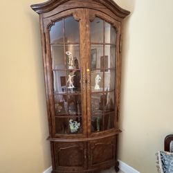 Curio cabinet French Corner Cabinet -Ash and Burl  - Glass/wood doors & shelves