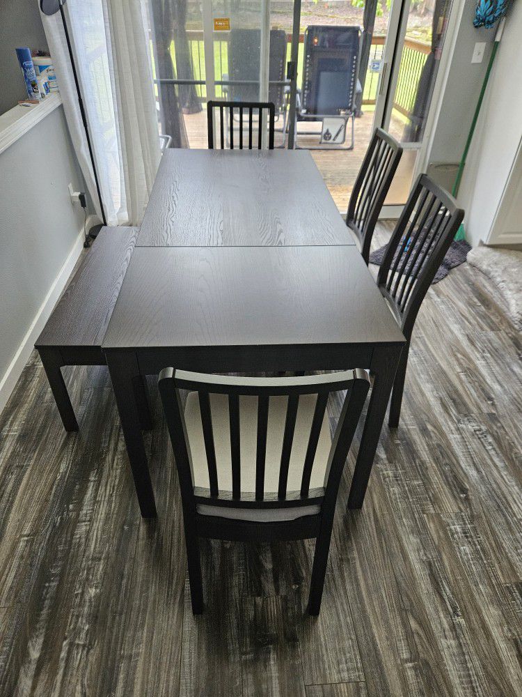 Dining Table and 4 Chairs & Bench - Dark brown/Orrsta light gray