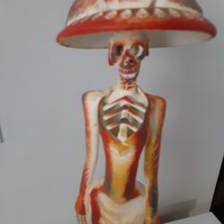 Tall Very Old Catrina Day Of Dead Skull Handmade Pottery Table Decor