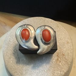 Vintage Sterling Silver Earrings with Coral Stones 