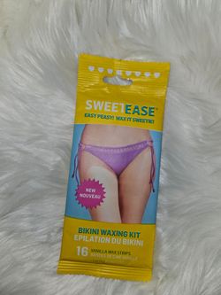 SweetEase bikini waxing kit containing 16 vanilla wax strips and 2 post-wax wipes
