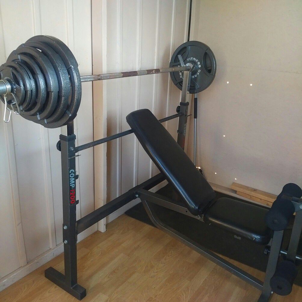 Weight bench, leg extension, Olympic weight and barbell total 300lbs, $250 firm.
