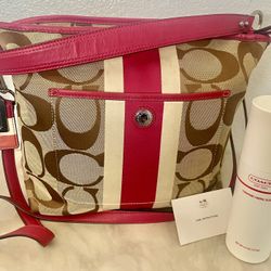 Coach Weekend Hamptons Signature Stripe Shoulder Tote