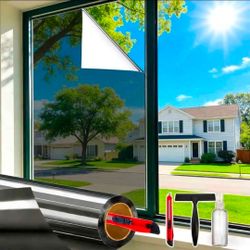 One Way Mirror Window Film Kit, Reflective, Privacy, Sun Heat UV Blocking, Black-Silver, 17.5 X 78.7