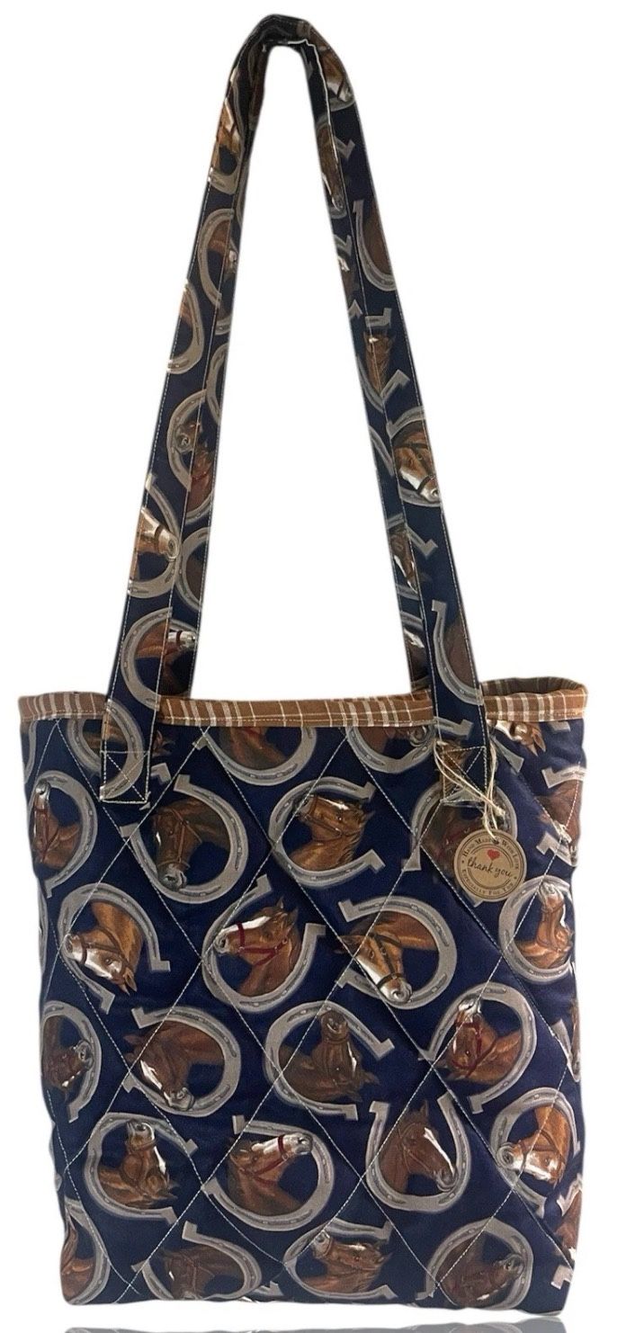  New Handmade Quilted Horse Quilted Shoulder Tote bag Inner zipper Pocket