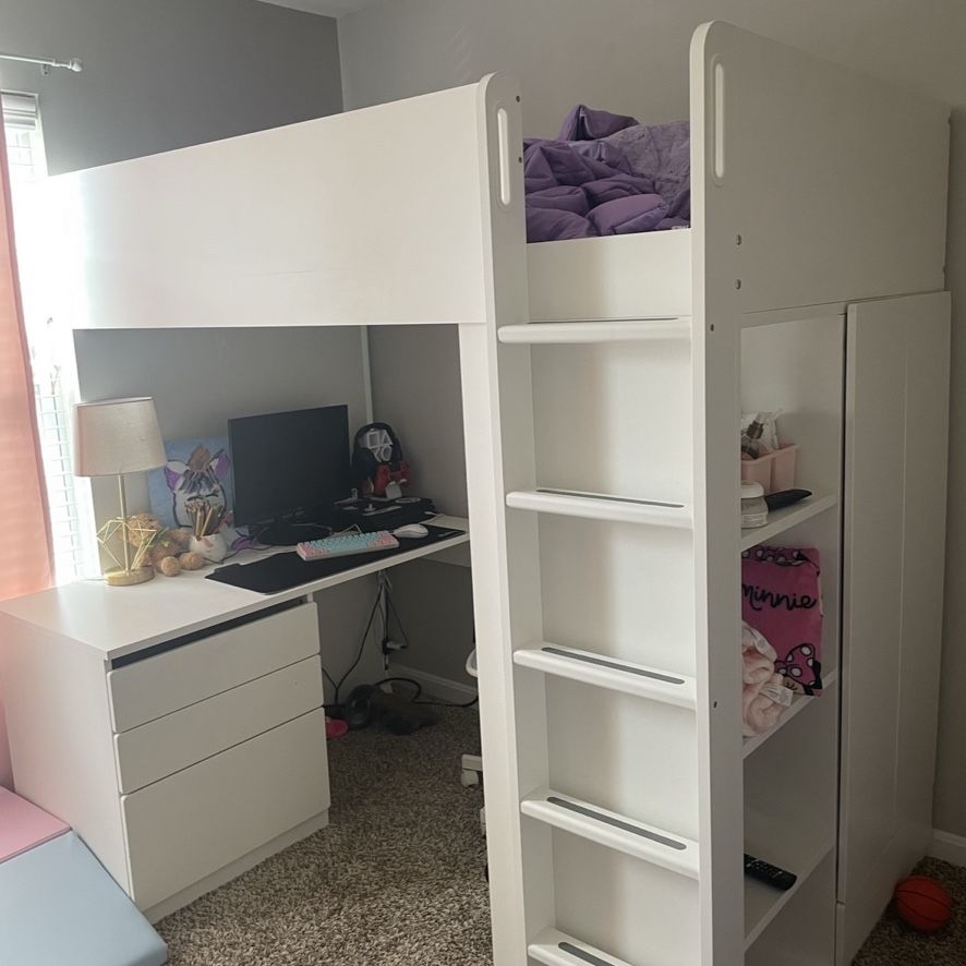 Loft Bed Frame, Desk & Storage - Twin