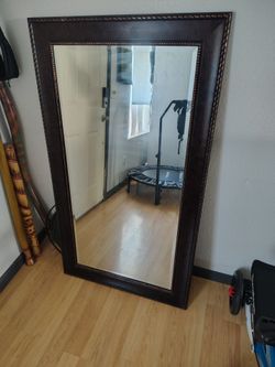 Large Floor Mirror with Dark Wood Frame