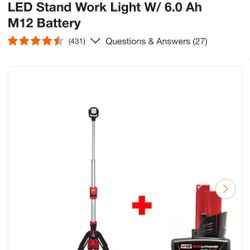 Milwaukee M12 12-Volt Lithium-lon Cordless 1400 Lumen ROCKET LED Stand Work Light W/ 6.0 Ah M12 Battery