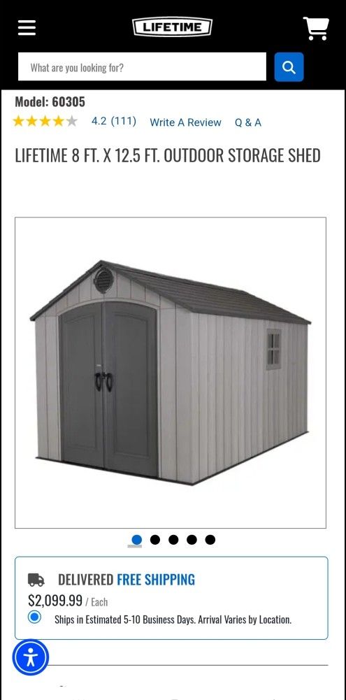Lifetime 8 Ft. x 12.5 Ft. Outdoor Storage Shed $1,500