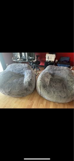 Pair of Large Faux Fur Bean Bag Chairs