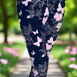 NEW Womens Pink Butterfly Leggings Soft As Lularoe OS/TC/TC2 