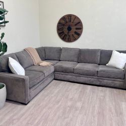 WE DELIVER! 🚚 - Slate Gray Modern Suede L Sectional Couch