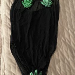 Small Black Sheer Bodysuit with Beaded Leaf Design