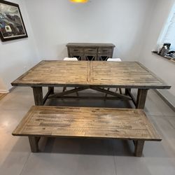 Rustic Solid Wood Dining Room Set – Extendable Table, Bench & 3-Drawer Sideboard