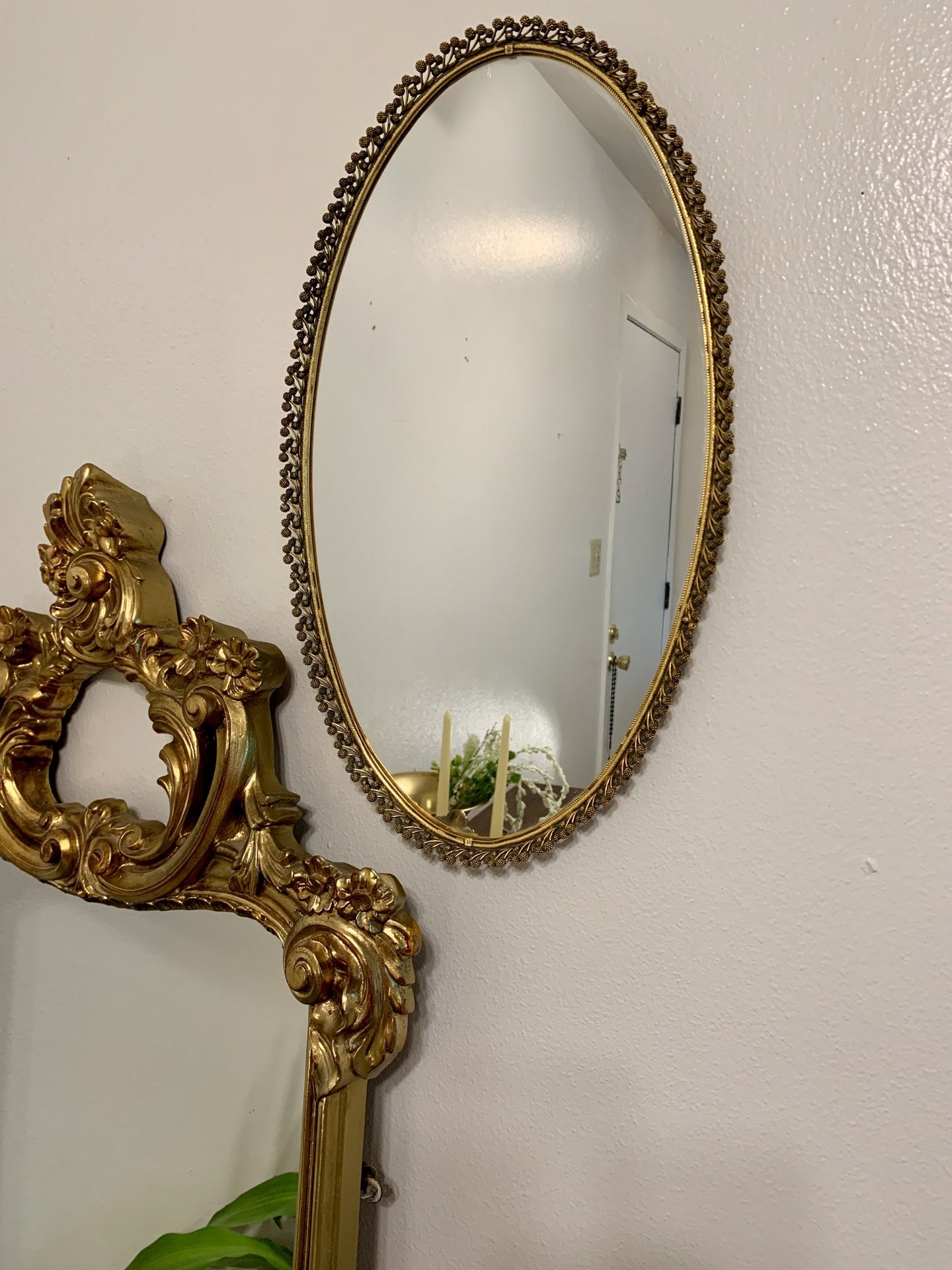 Antique vintage gold brass mirror