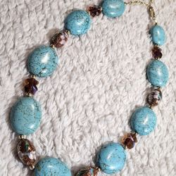 Vintage Turquoise Crystal Beaded Necklace
